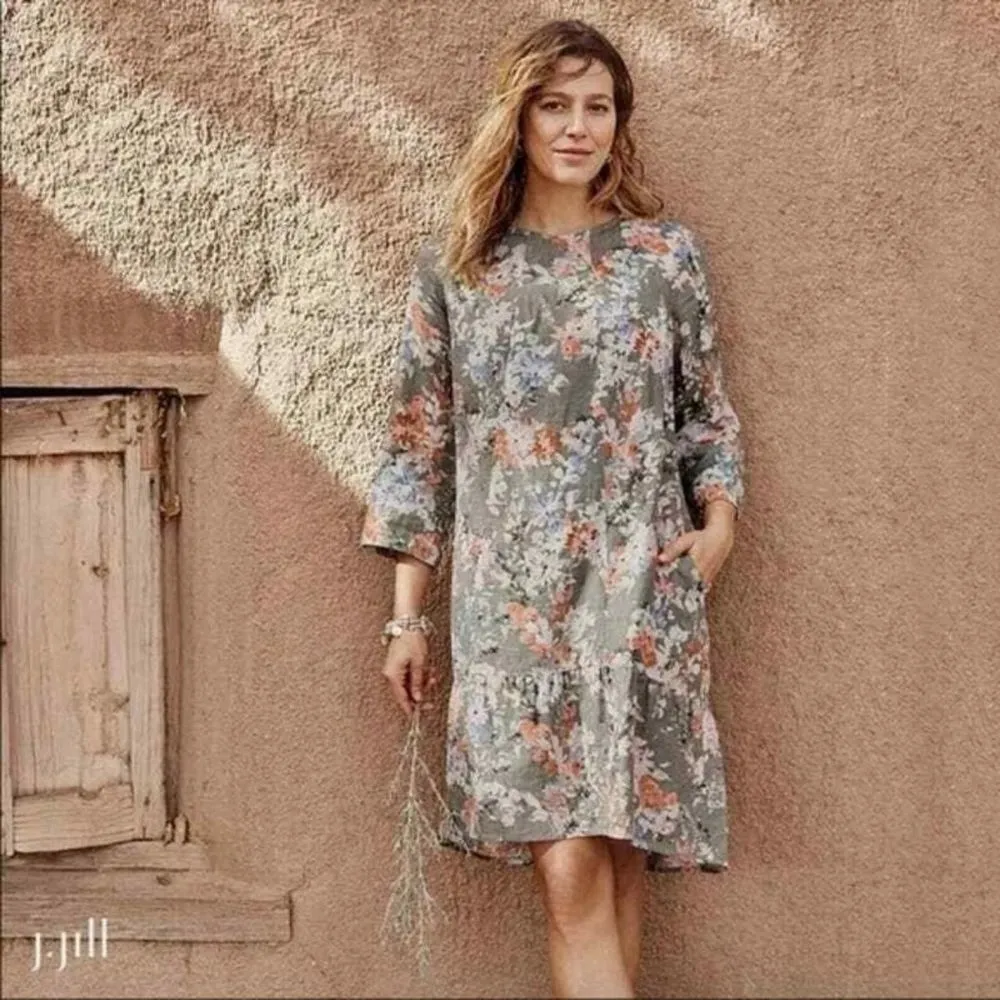 NWT J. Jill Love Linen Size XL Fresh Bloom Caraway Dress Floral Sage Pastel Green - Image 2