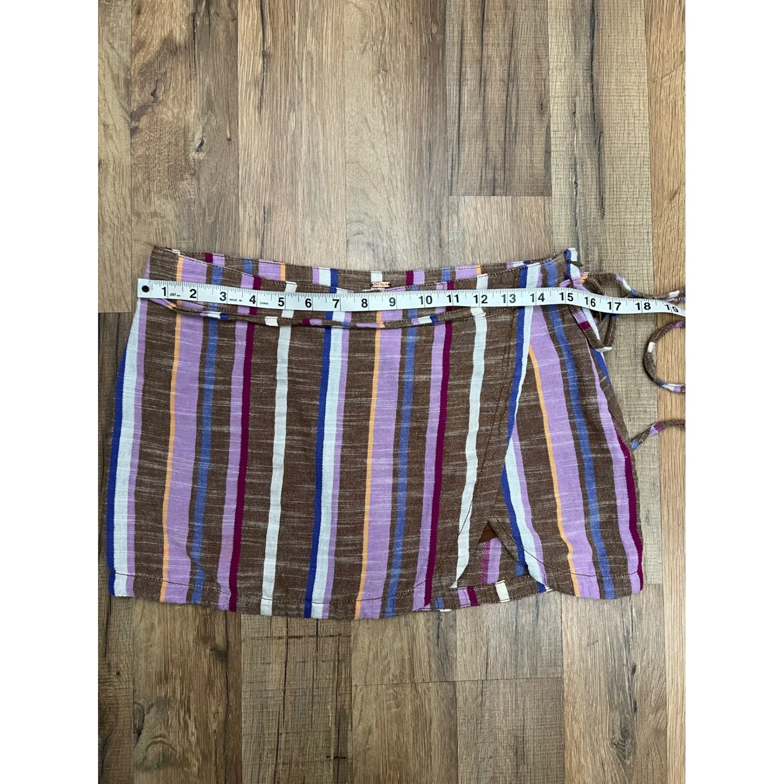 Free People Wrap Mini Skirt Size 4 – 100% Cotton Striped‎ Brown Purple - Image 6