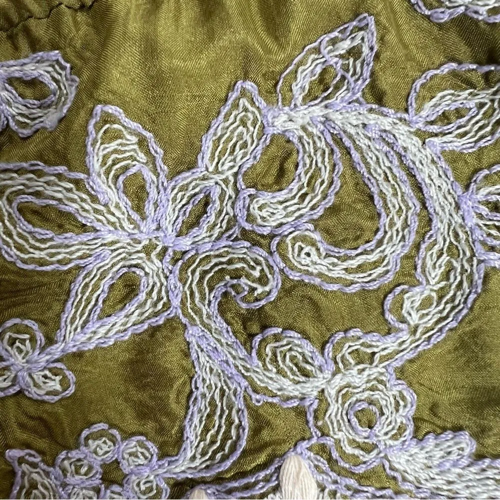 David Meister Chartreuse Embroidered Tunic Top Silk Shift Mini Dress - Image 11