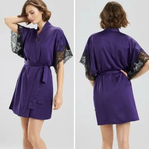 Natori Purple Lace Trim Robe Size M - Image 3
