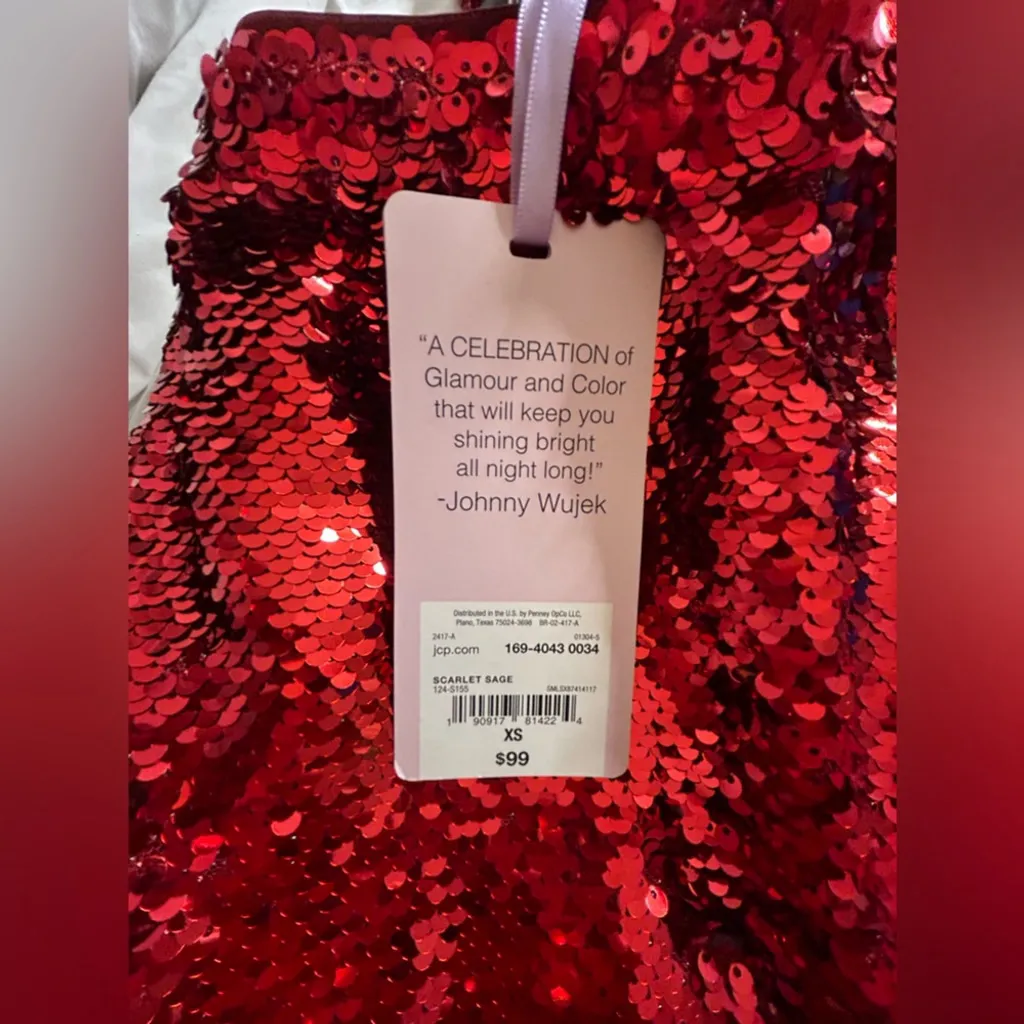 NEW Johnny Wujek Red Luxe Sequin Maxi Tall Holiday Christmas Lined Skirt XS $99 - Image 5
