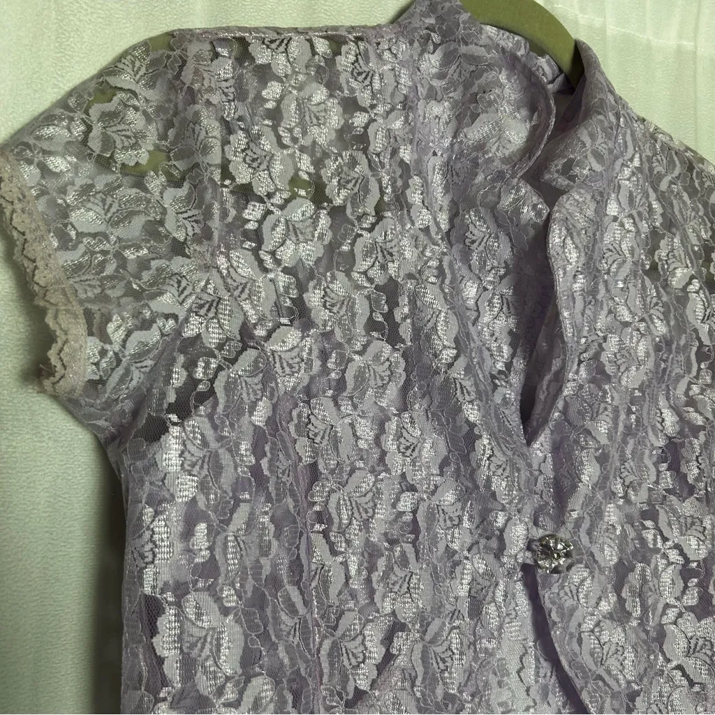 Vintage Sally Lilac Lace Slip Dress w/ Matching Shrug Size Medium Purple - Image 7