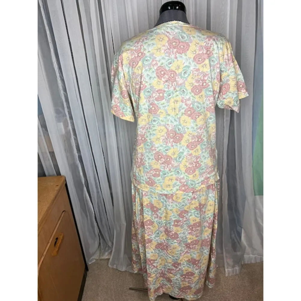 skirt set floral pastel jersey knit vintage 1980s Pink Size L - Image 4