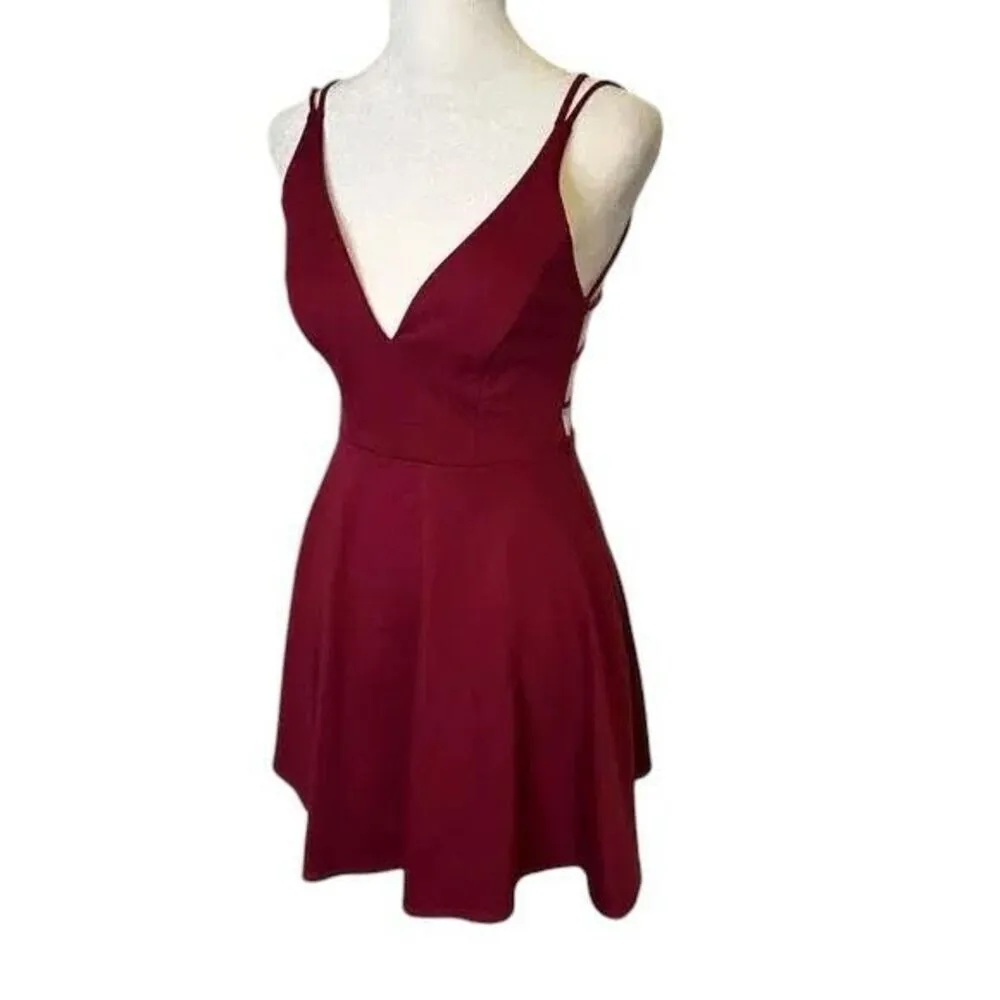 ✨Lulu’s Believe in Love Wine Red Backless Skater Sz Large Maroon Dress✨ - Image 7