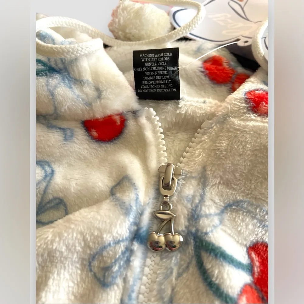 Cold Crush Plush Soft Fleece Cherry & Bows Full Zip Sweatshirt Top Small NWT - Image 6