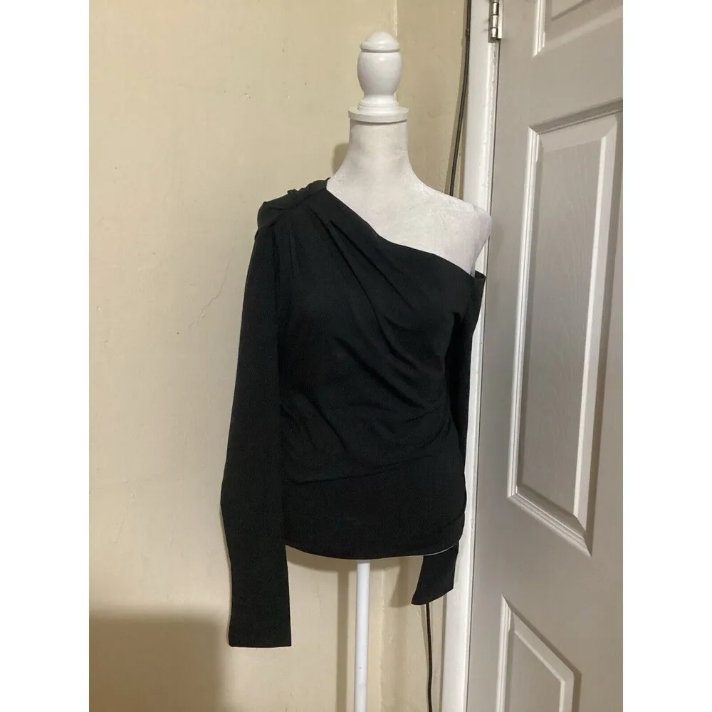J. Crew Asymmetrical Off The Shoulder Top in Stretch Cotton Black M - Image 2
