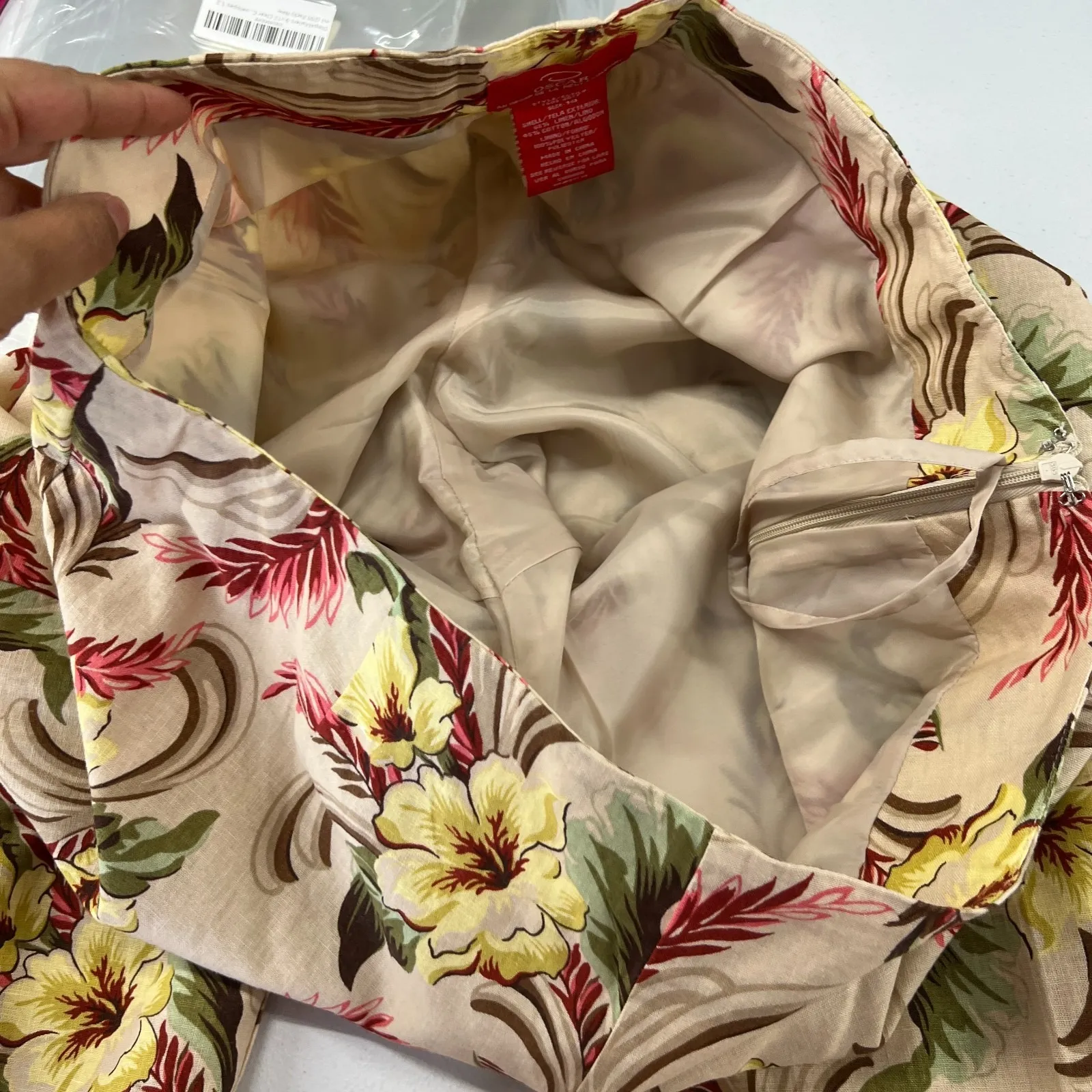 Oscar de la Renta Pants Womens 14 Multicolor Floral Linen Straight Leg Side Zip - Image 9