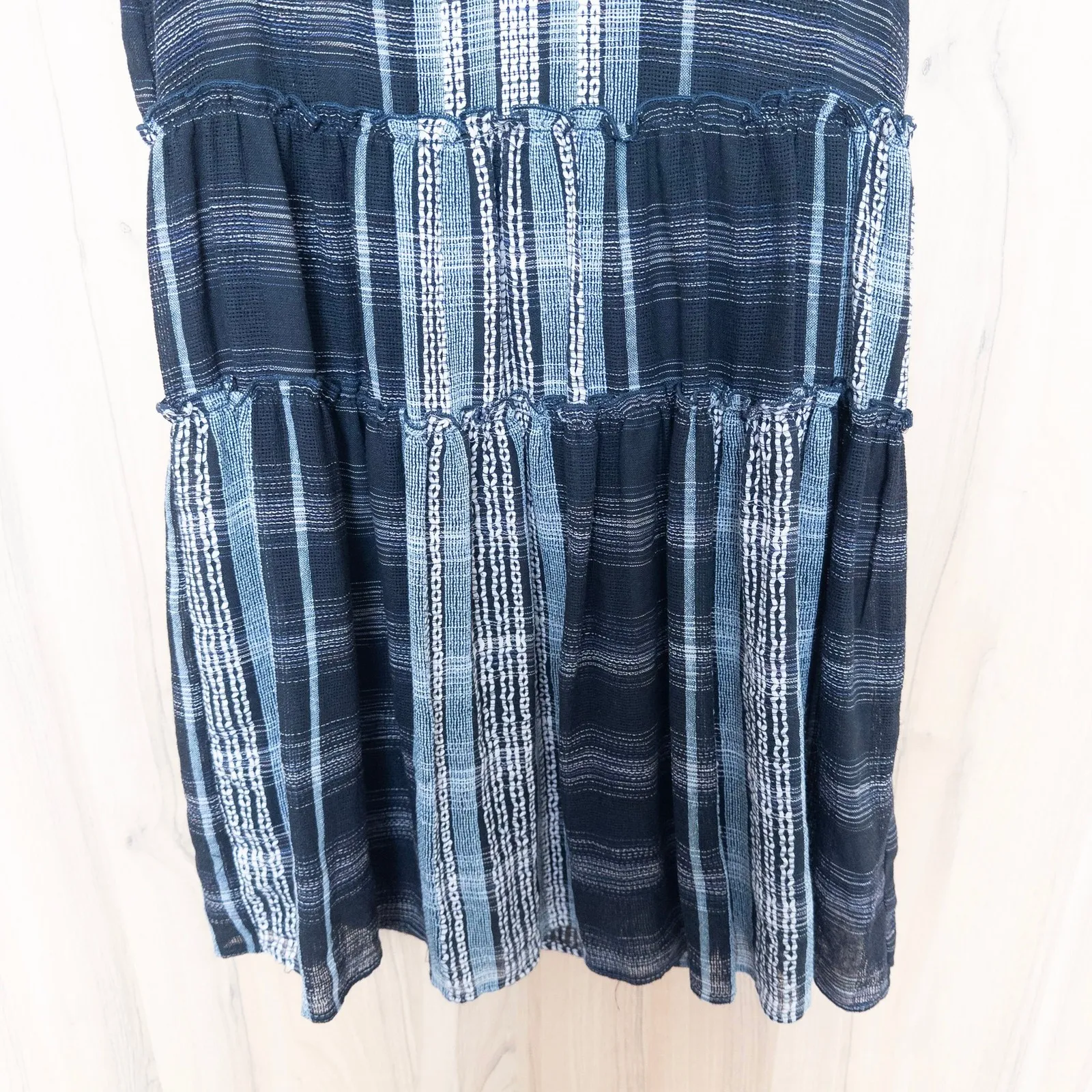THML Womens Tiered Plaid Ruffle Sleeve Dress Size M Blue Boho Cottage Indie - Image 3