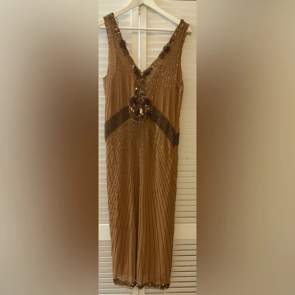 Zara floral beaded sequin dressElegant Brown Sleeveless Dress - Image 5