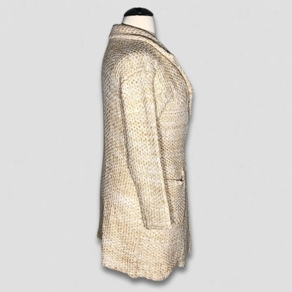 Vintage Y2K Forever 21 Long Coat Cable Knit Deep Pockets Cream/Yellow sz S - Image 2