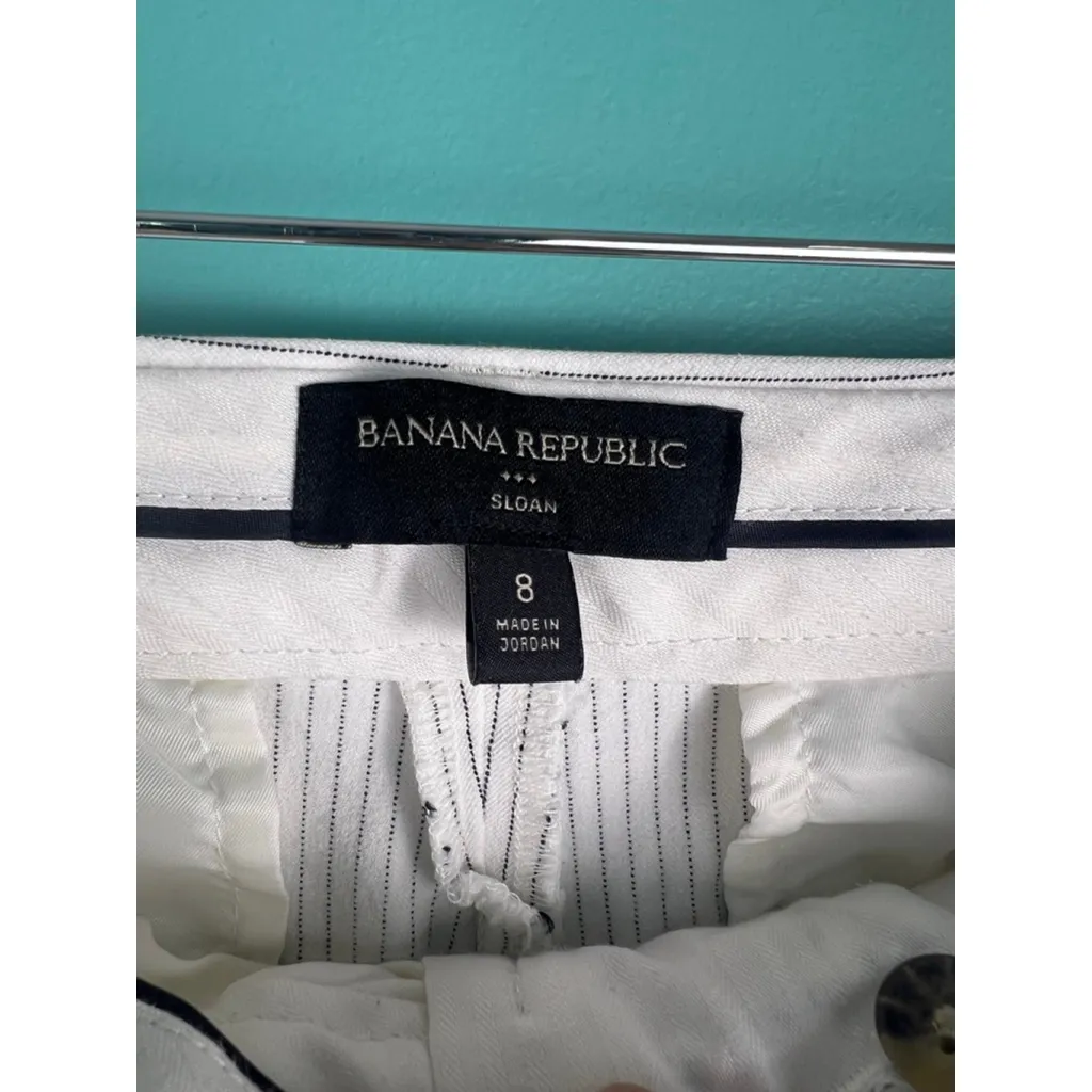 Women's Banana Republic Sloan White Black Pinstripe Ankle Pants Size 8 - Image 3