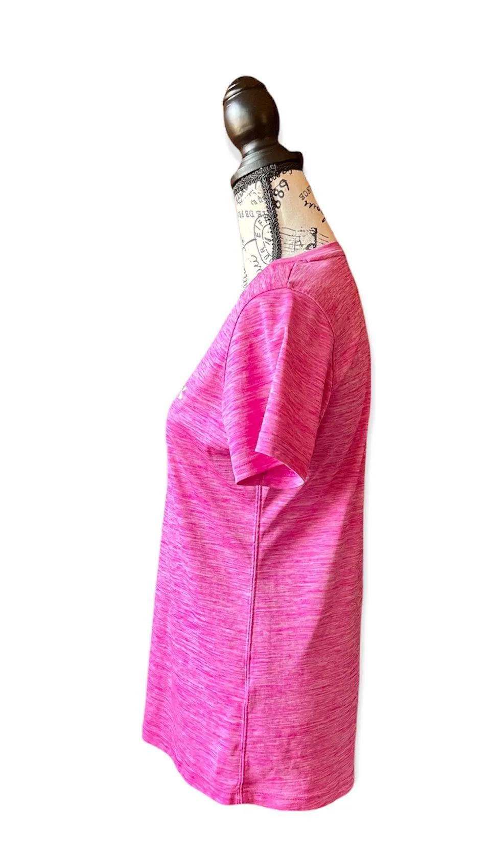 Womens  Pink And White Marled Short Sleeve Large - Image 3