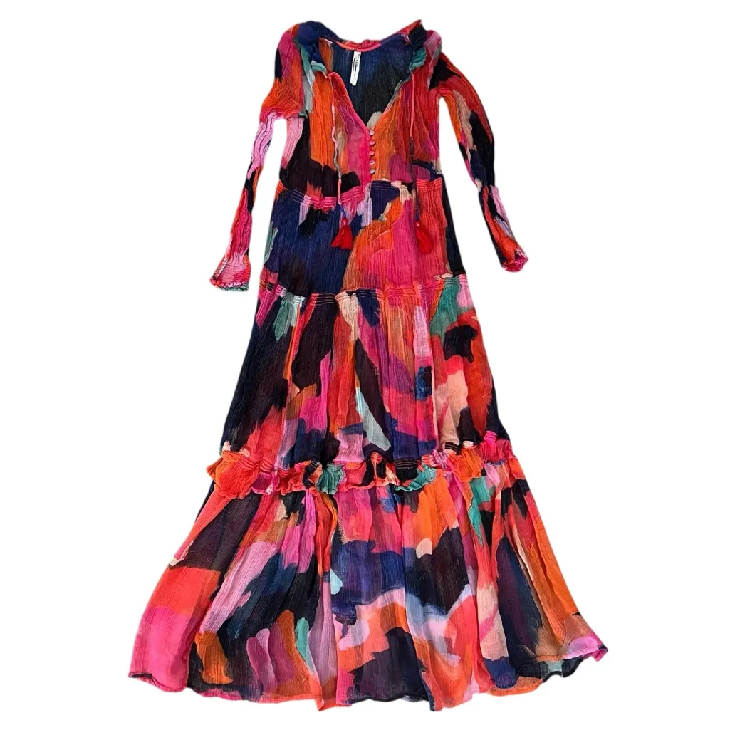 Anthropologie The Marais Women’s Printed Chiffon Tiered Ruffle Maxi Dress Sz S - Image 2