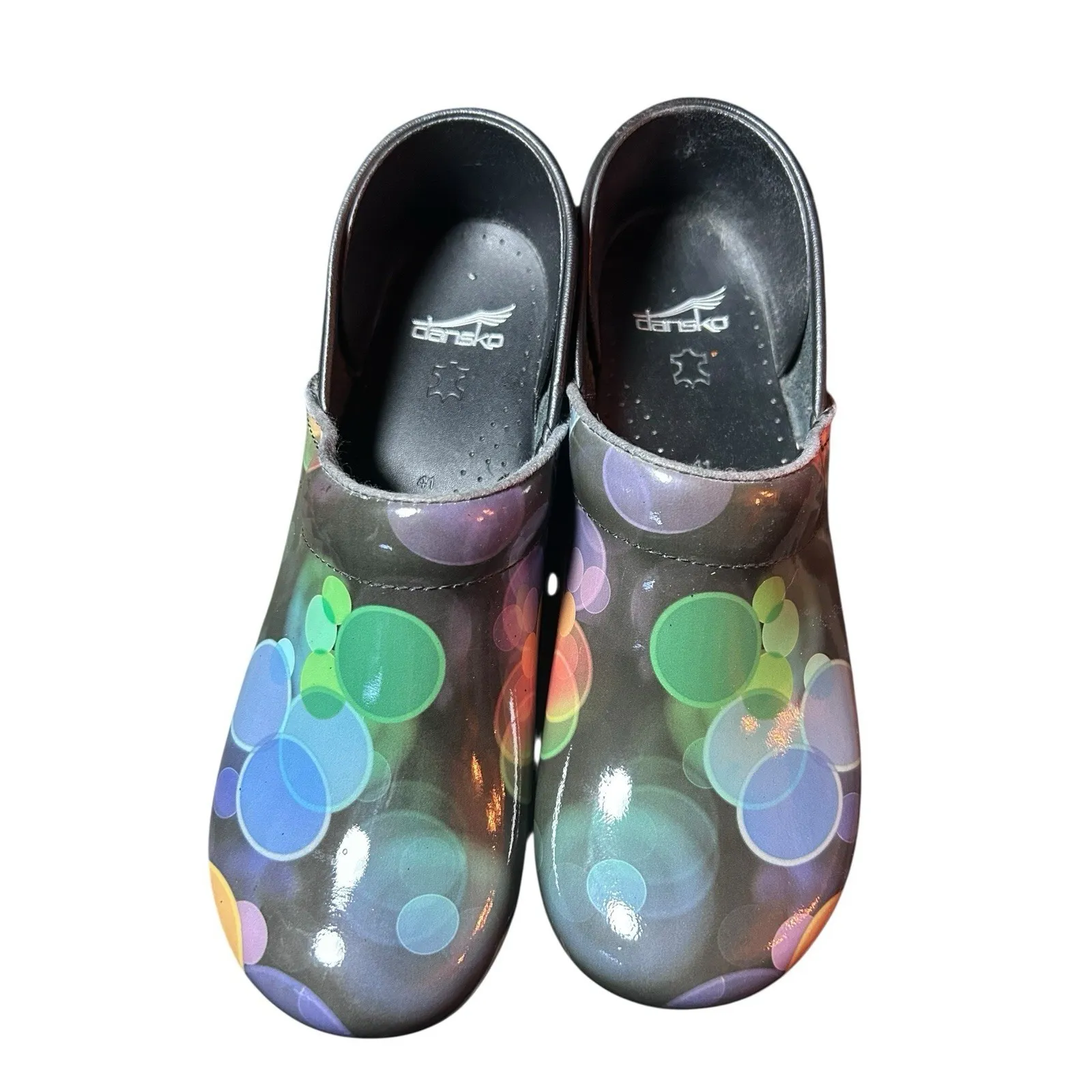 Dansko Womens Clogs Shoes Slip Ons‎ Size 41 Black With Multi Colored Bubbles - Image 2