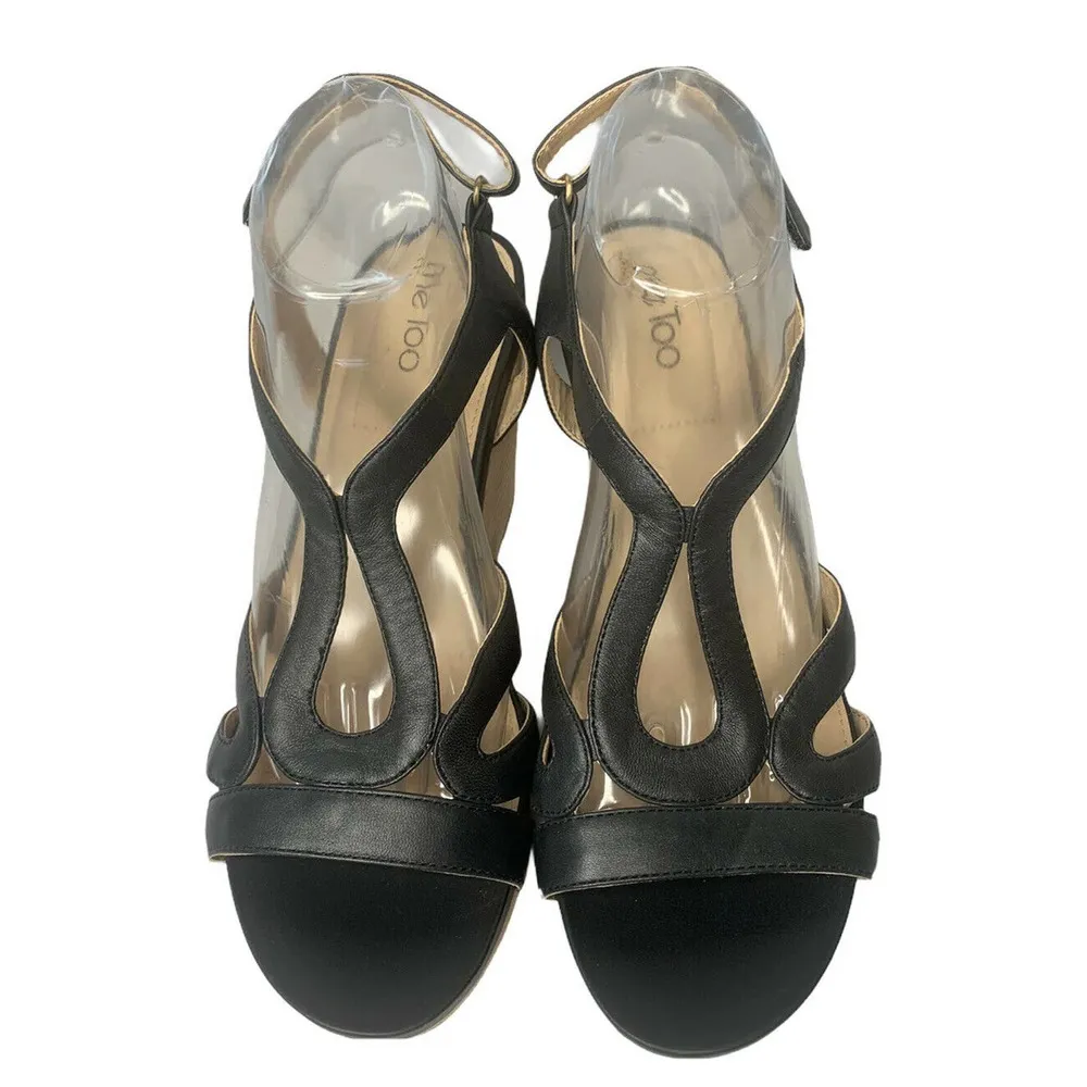 NEW Womens Me Too Alanna Black Leather Platform Wedge Espadrille Sandals Sz 10 - Image 7