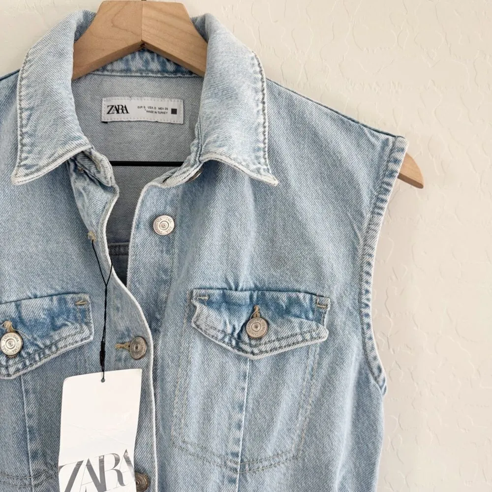 NWT ZARA SLEEVELESS Z1975 DENIM MINI DRESS Size Small - Image 10