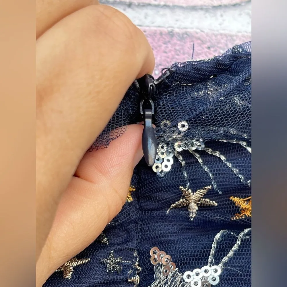 Sister Jane Shooting Star Embroidered Mini Dress Navy and Silver medium Blue - Image 13