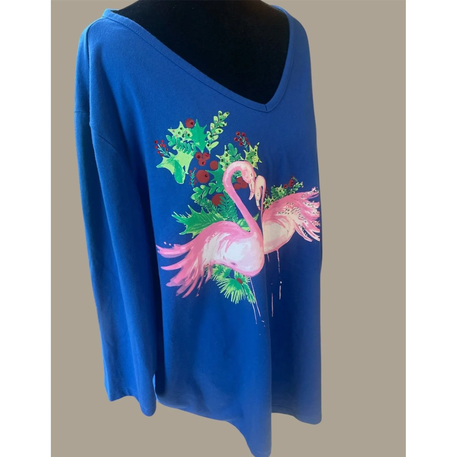 Coral Bay 3X Novelty Christmas Holiday Flamingo Holly Ugly Sweater Comfy V - Image 6