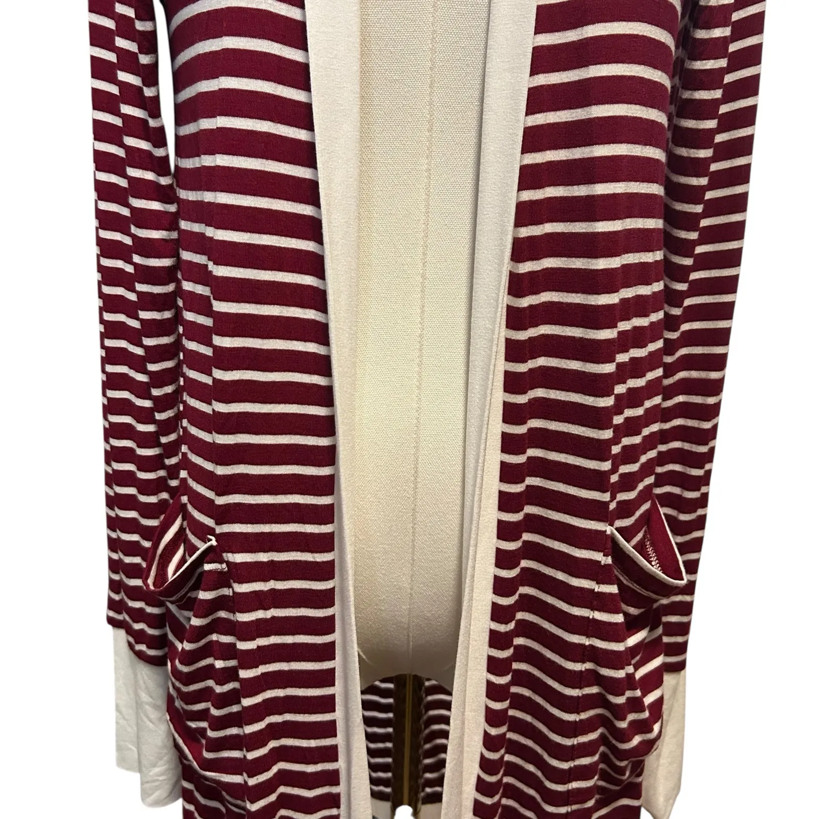 Magic Fit Open Jersey Cardigan X Long Sm USA Burgundy White Stripe Jersey Pocket Red - Image 4