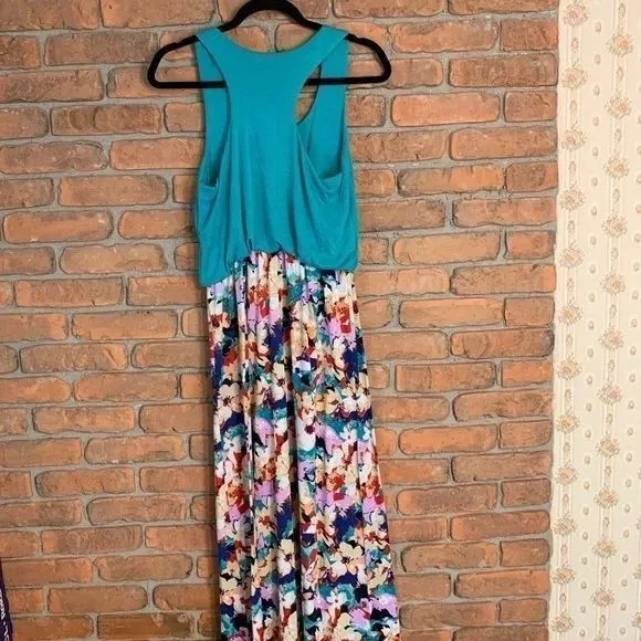 Y2K Derek Heart Maxi Dress Womens Medium Blue‎ Floral Print Sleeveless Sundress - Image 2