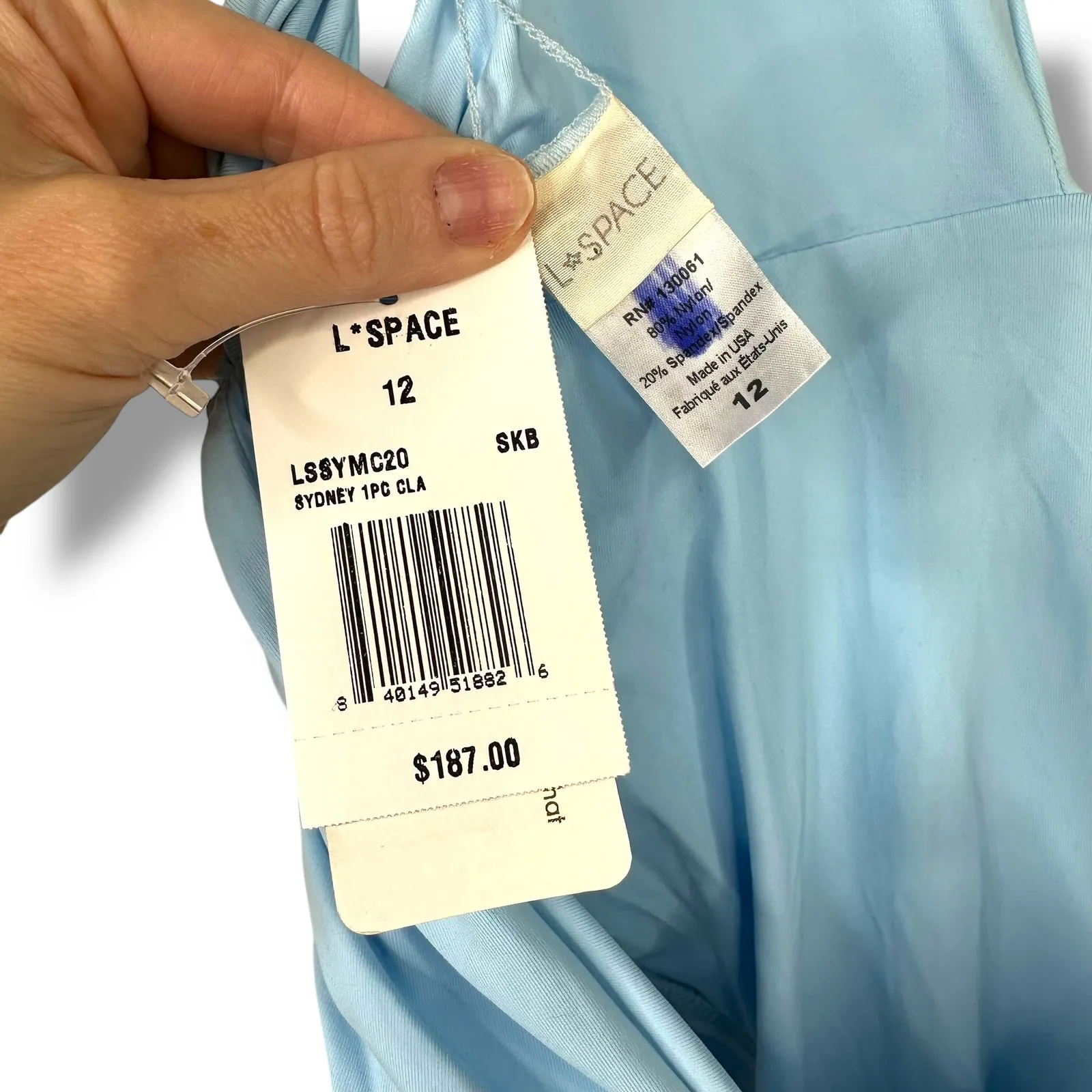 L Space NWT Sydney Sky Blue Plunging Cutout Back One-Piece Swimsuit Size 12 - Image 8