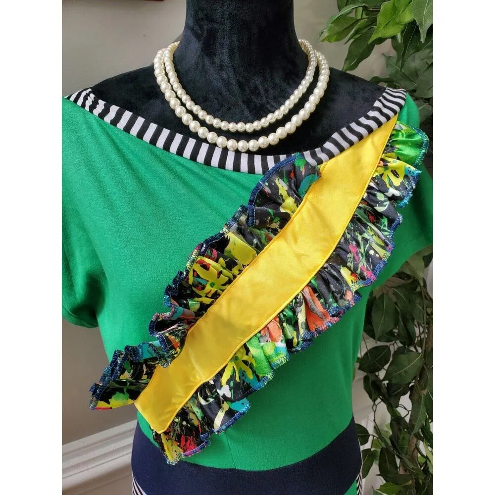 DelreaClothing Women Multicolor Boat Neck Short Sleeve Casual Knee Length Dress Size L - Image 2