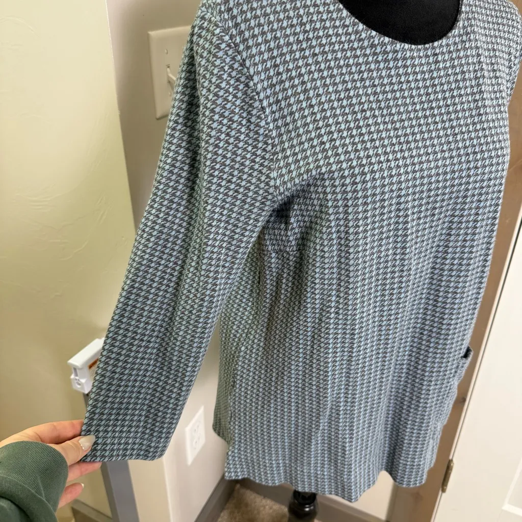 J. Jill Ponte Knit Shirt 3/4 Sleeves Houndstooth Brown Blue Scoop Neck Blouse M Size M - Image 3