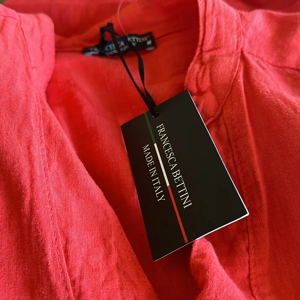 NWT Francesca Bettini Made In Italy Shirt Dress Red Linen Blend Size M - Image 6