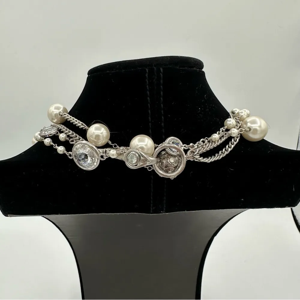 Henri Bendel Socialite Long Double Strand Silver Chain Necklace Charms Pearls - Image 4