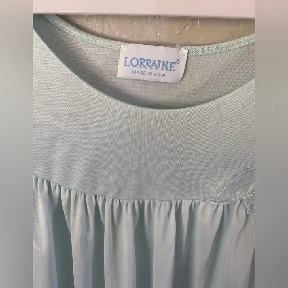 Vintage Lorraine Silky Nylon Peignoir Blue Flowy Robe & Nightgown Sz L Size L - Image 3