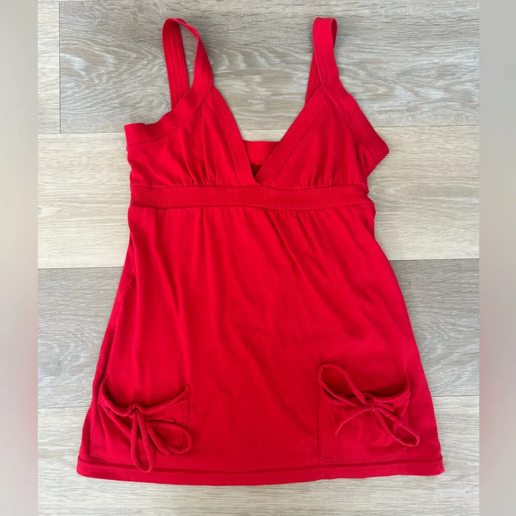 Y2K Red Babydoll Cami Tank w Drawstring Pockets - Image 3