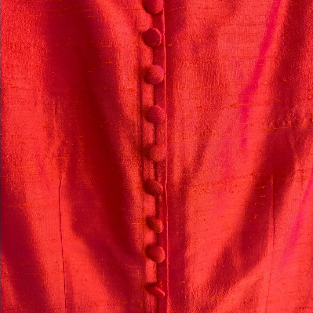 Donna Morgan Raw Silk Embroidered Dress Size 10 – orange with pink undertones - Image 7