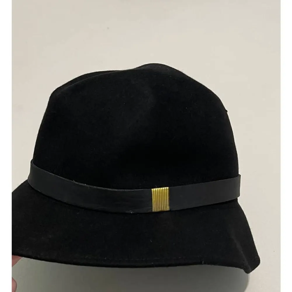 Black Wool Cloche Hat with Band Winter Fall Fashion Hat Floppy Boho Gold Accents - Image 9