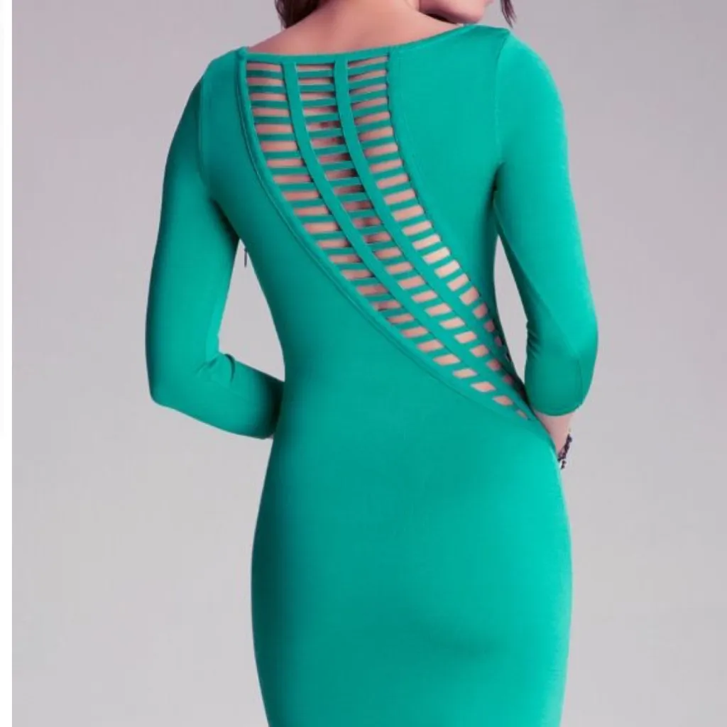 Bebe sexy green long sleeve exposed cutout sweater bodycon dress size small - Image 2