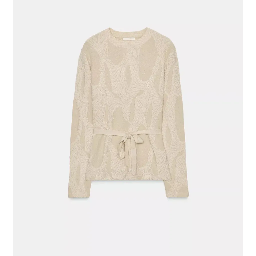 Zara NWT ivory off white cream jacquard long sleeve tie belted top - Image 10