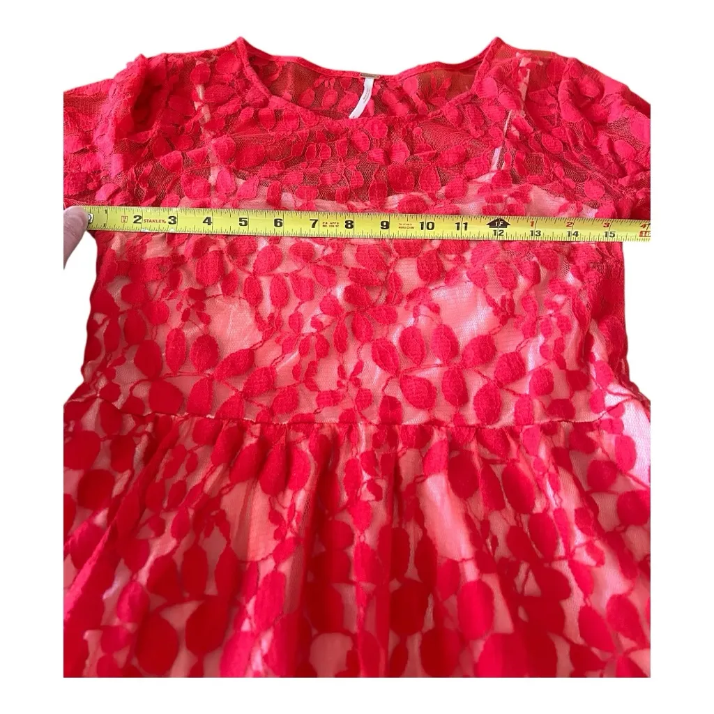 FREE PEOPLE Red Mesh Floral Lace Overlay Dress Size 4 - Image 9