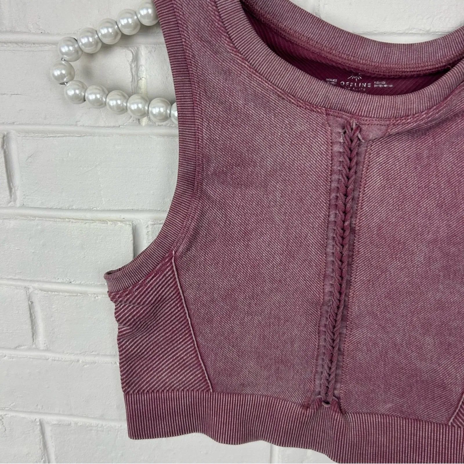 Offline By Aerie Recharge Minimal Support Braided High Neck Sports Bra M - Image 4