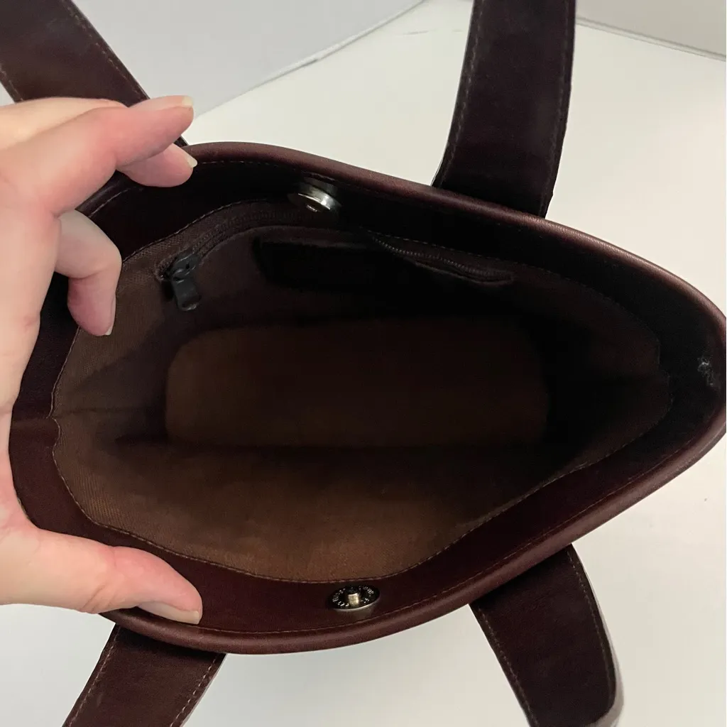 Vintage Brighton Purse Bucket Bag Leather Embroidered Flower Beaded Brown Silver - Image 6