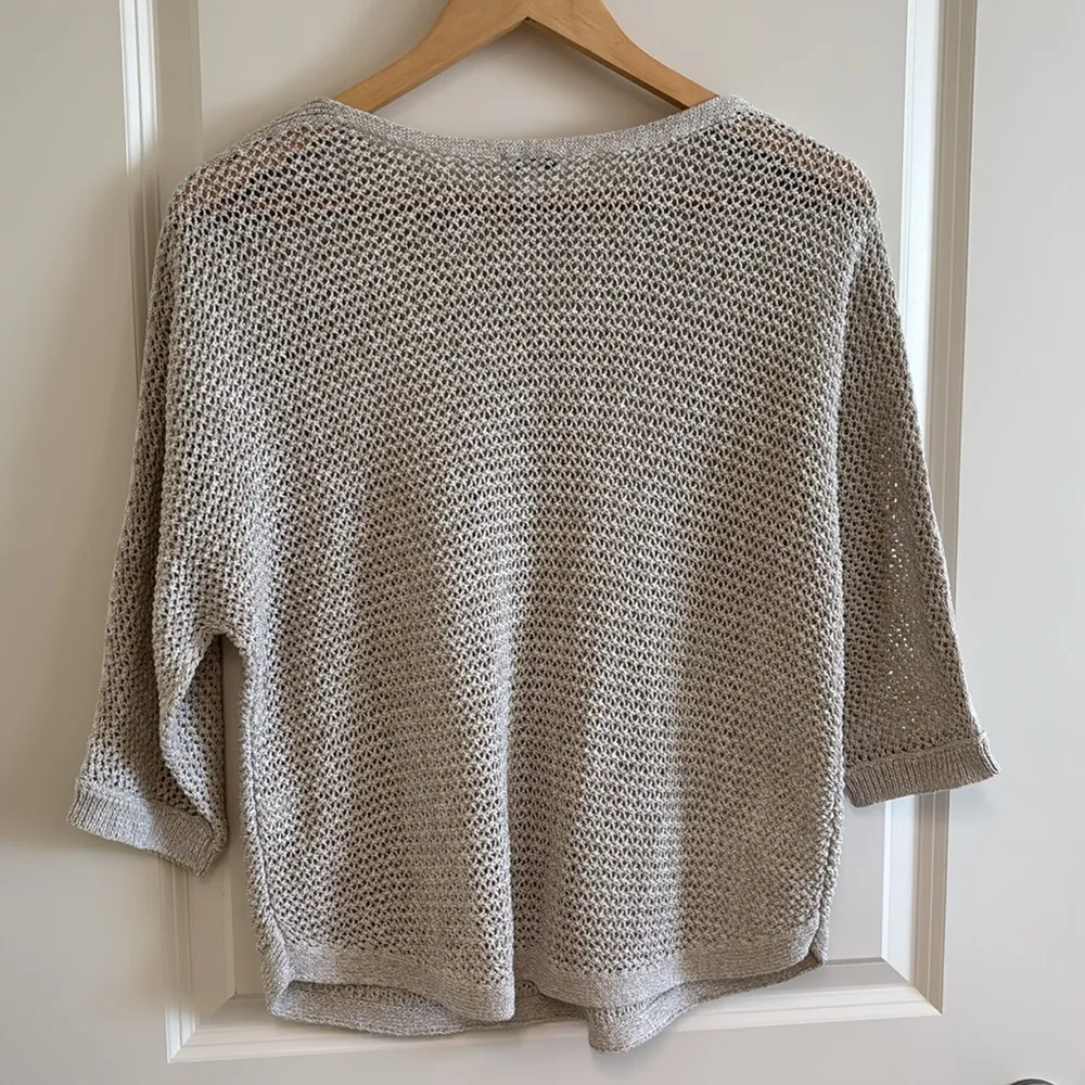 J. Jill Open Weave Knit Crochet 3/4 sleeve Sweater Color Cream Size S Petite - Image 6