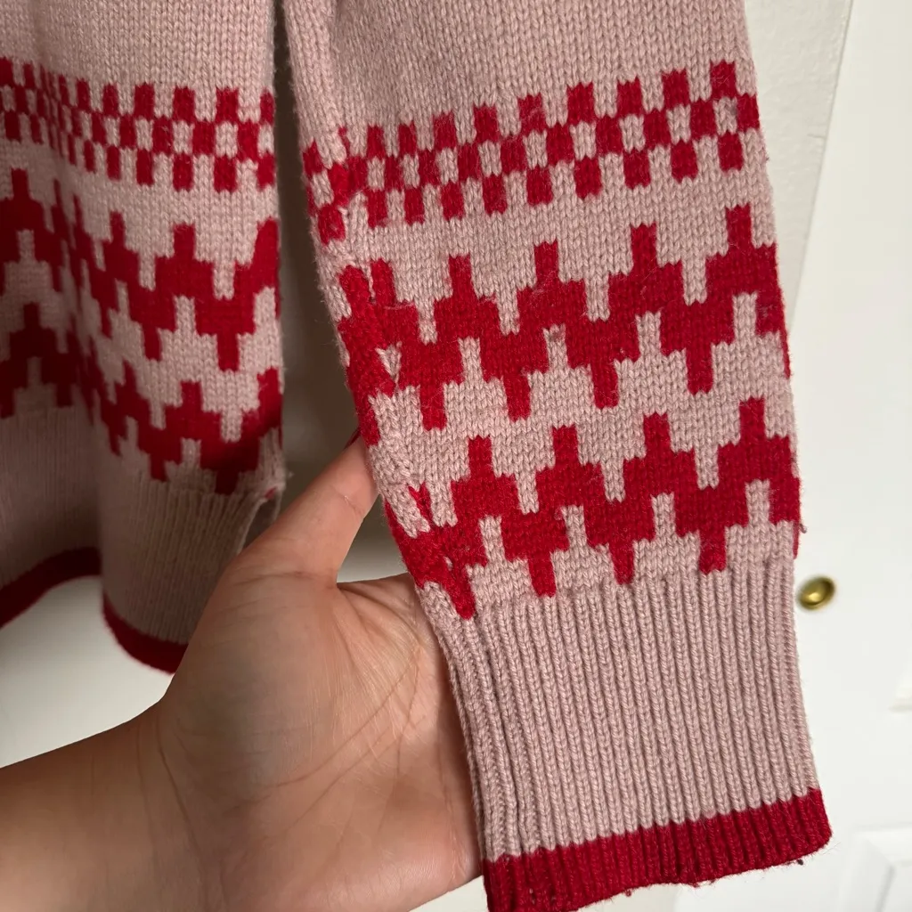 Boden Theodora Pink Milkshake Fair Isle Alpaca Wool Sweater Size M Red Vintage - Image 8