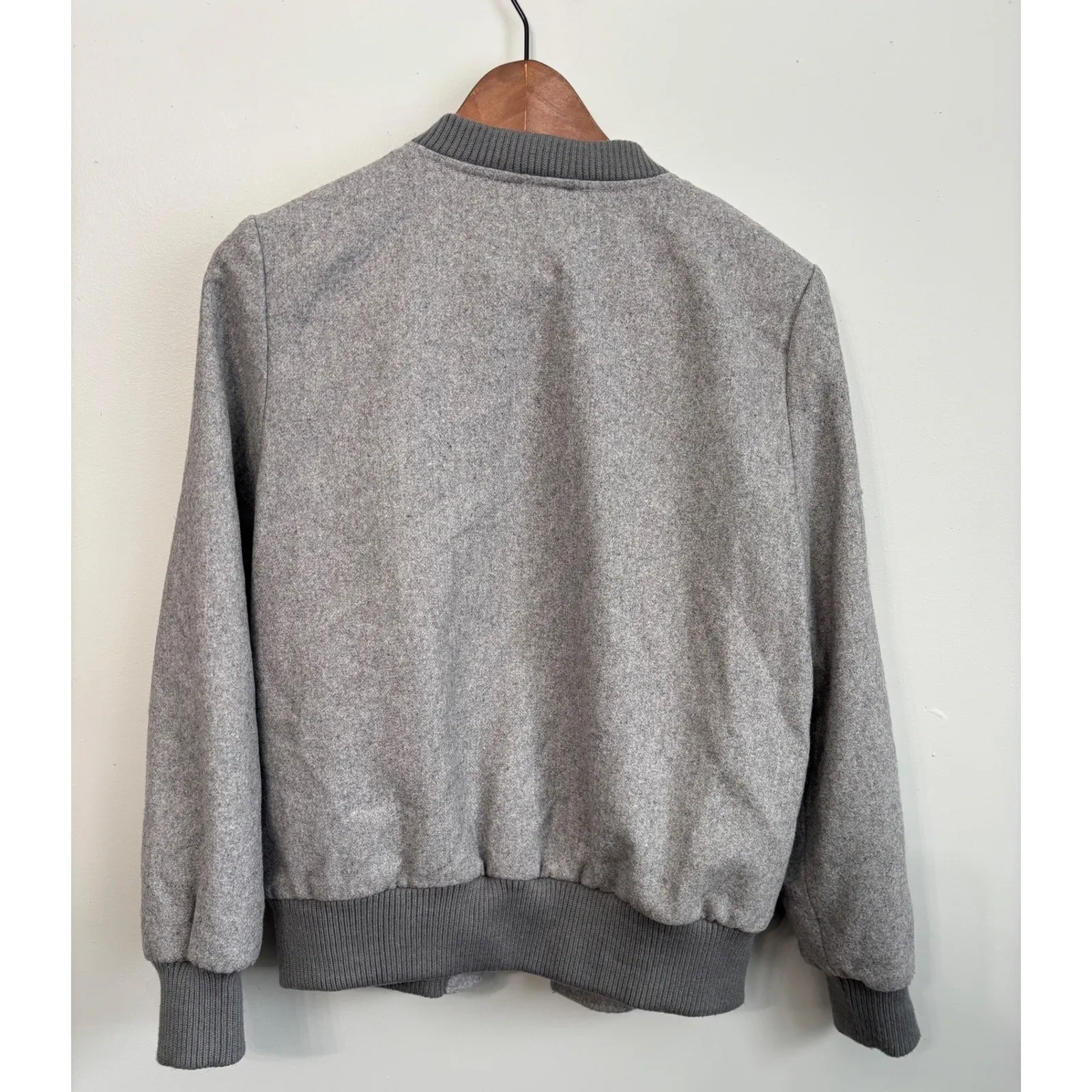 Old Navy Womens M Jacket Grey Wool Blend Bomber Ribbed Collar Cuffs Hem - Image 2