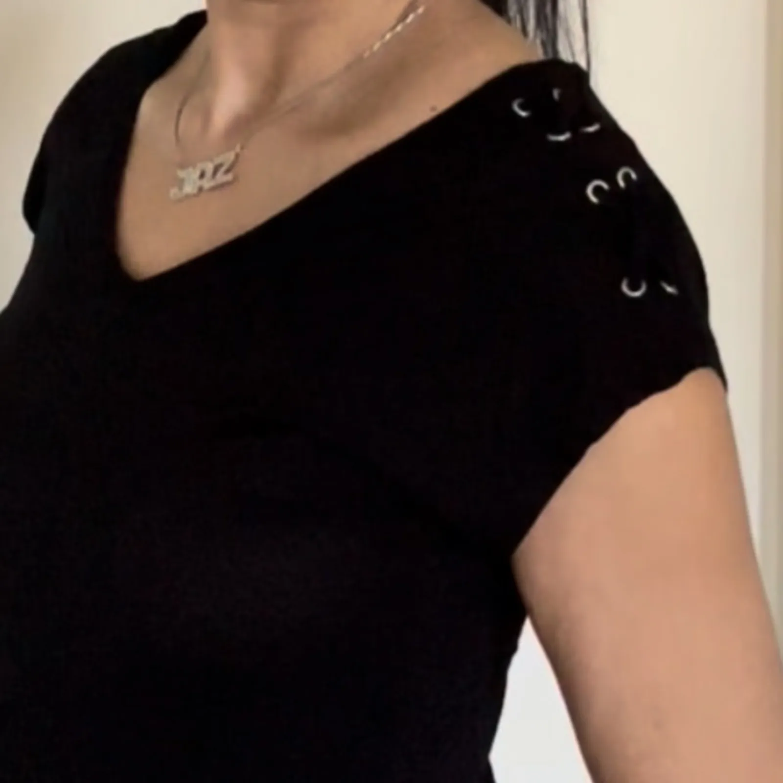 Atmosphere Black V neck short sleeve top size 2 - Image 2