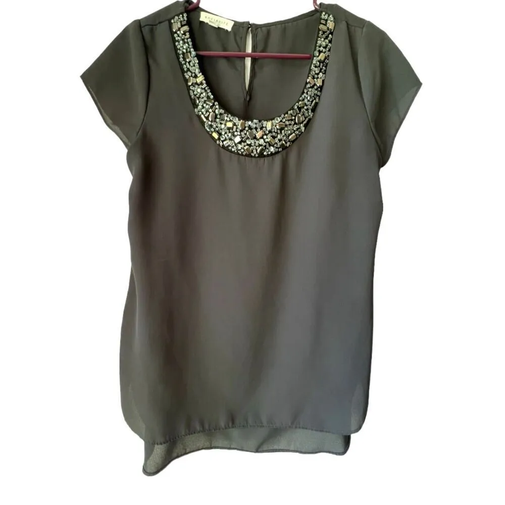 Socialite Womens blouse black short sleeve casual fresh size M - Image 2