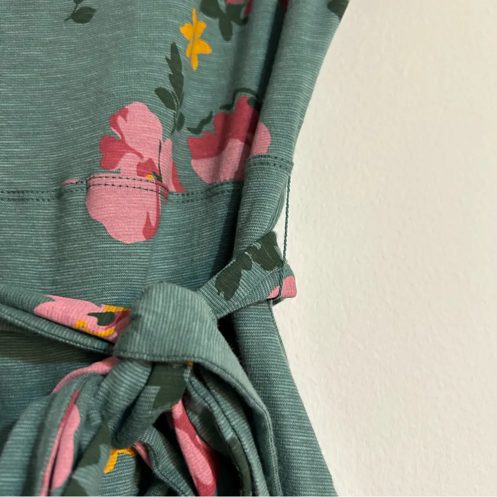 Toad&Co Cue Wrap Short Sleeve Jersey Knit Mini Dress Silver Pine Floral Size XS Blue - Image 6