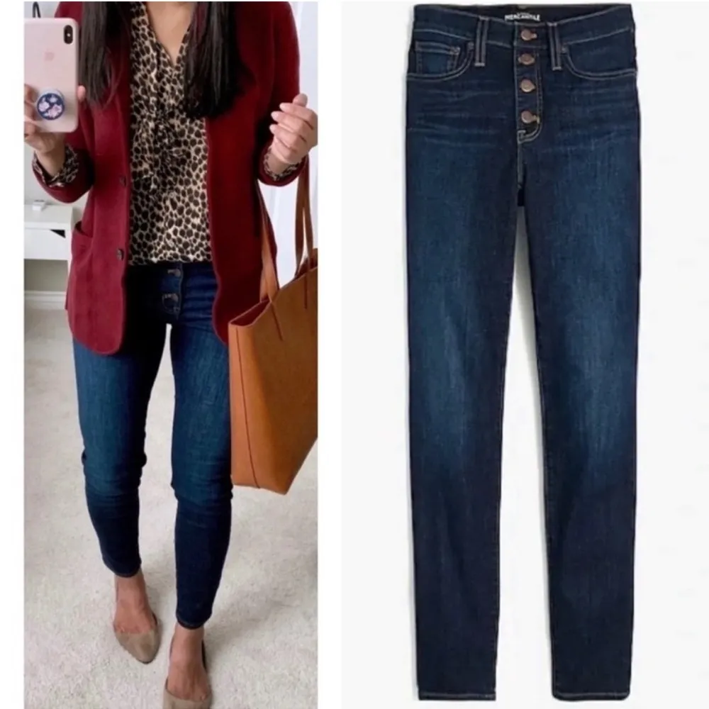 J. CREW Mid-Rise 9” Toothpick Button Fly Skinny Jeans Dark Wash Denim Size 32T - Image 17