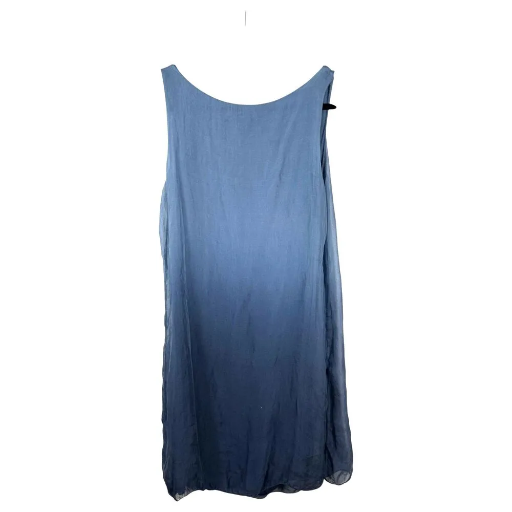 Prontomoda Giusy 100% Silk Blue Ombre Sleeveless Flowy Mini Dress Size XS NEW - Image 2