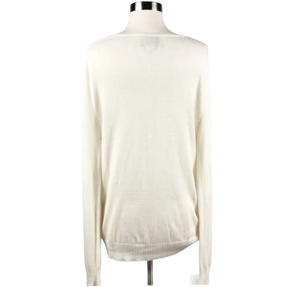 WILDFOX White Label White Sweater Gold Sequins No. 9 V-Neck Angora Oversized XS - Image 5