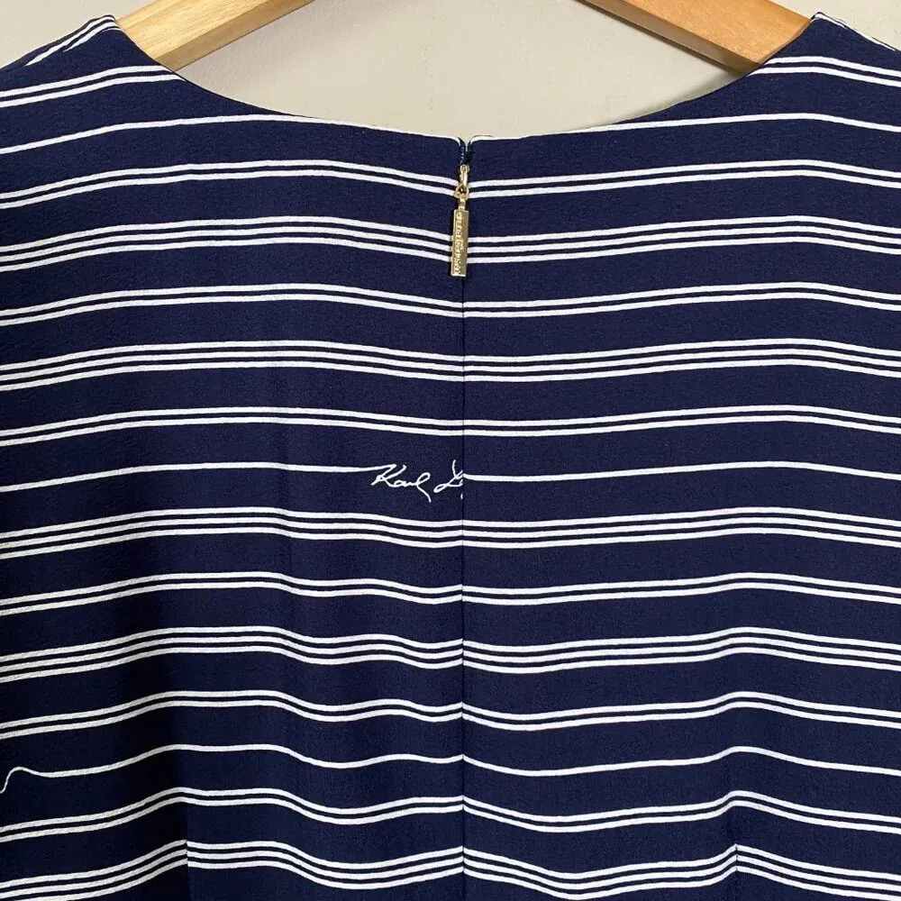Karl Lagerfeld Paris Women's 6 Short Sleeve Signature Striped Shift Dress Navy - Image 14