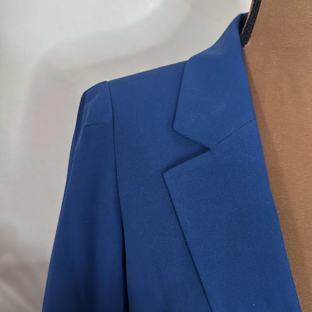 Bar III Solid Blue Notched Lapel One Button Blazer Jacket Size 10 - Image 8