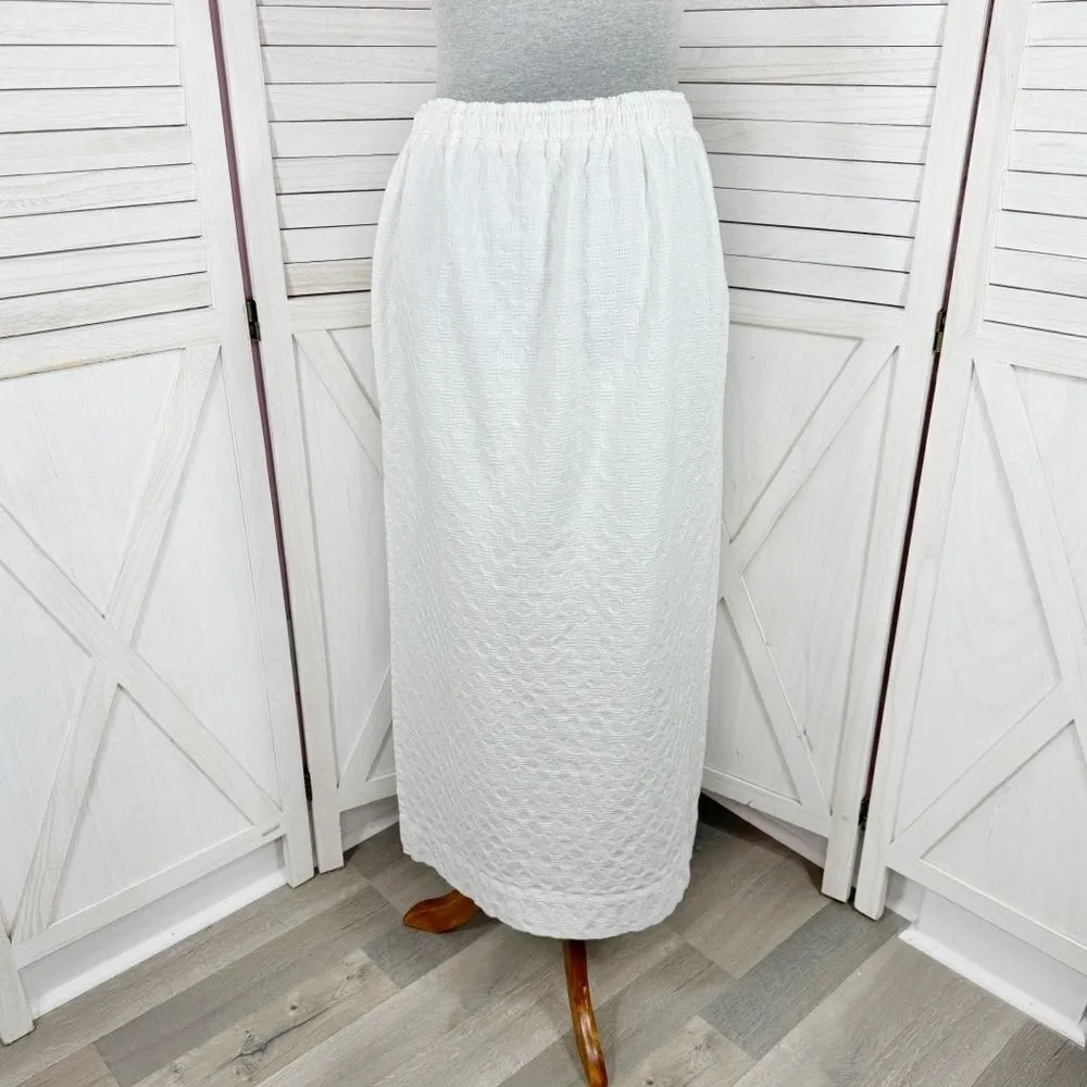 Free‎ People Textured Cotton Side Slit Maxi Skirt White Large Pockets Drawstring - Image 4
